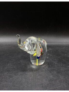 End Of Day Millefiori Lucky Elephant Paperweight Trunk Up Murano Style Taiwan